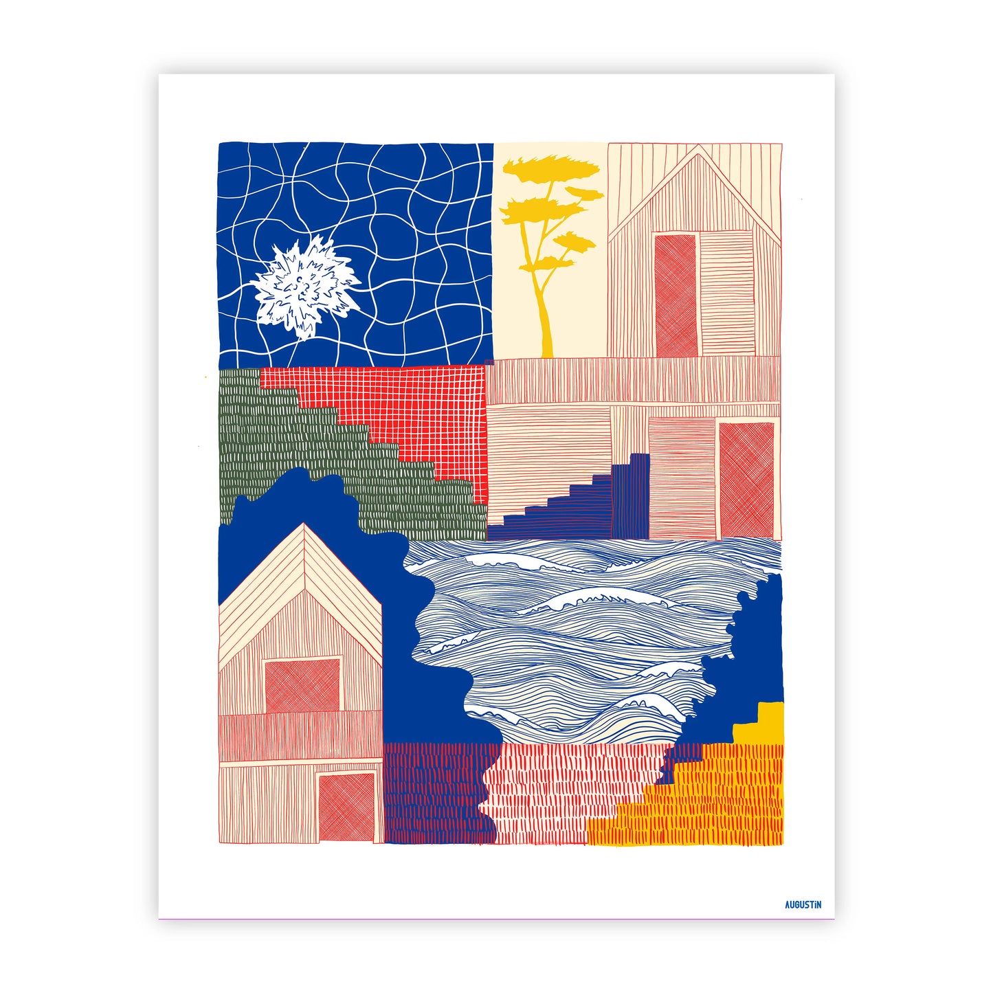 Affiche illustrée made in France par Augustin, modèle la Cabane.