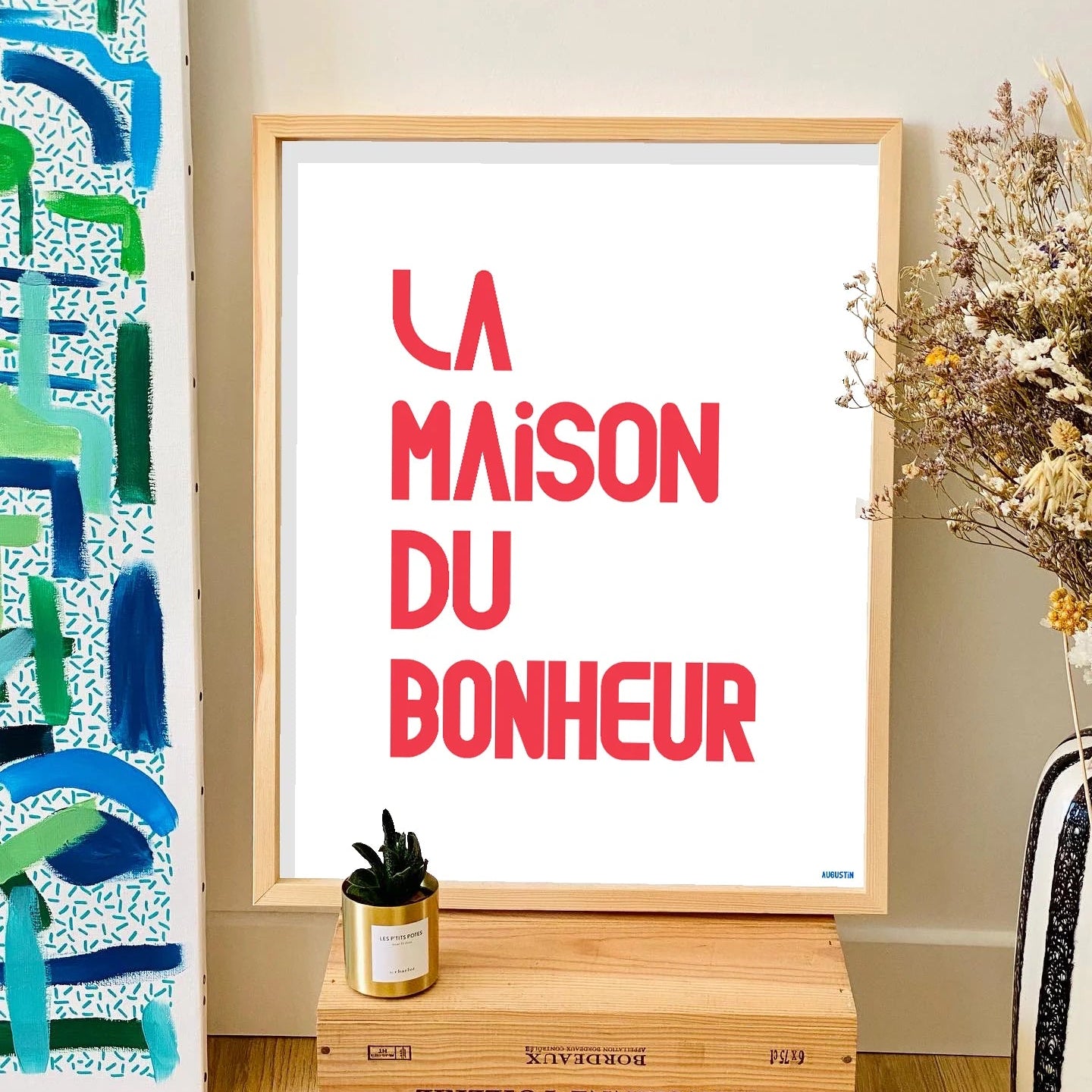 Affiche illustrée made in France par Augustin, modèle la maison du bonheur.