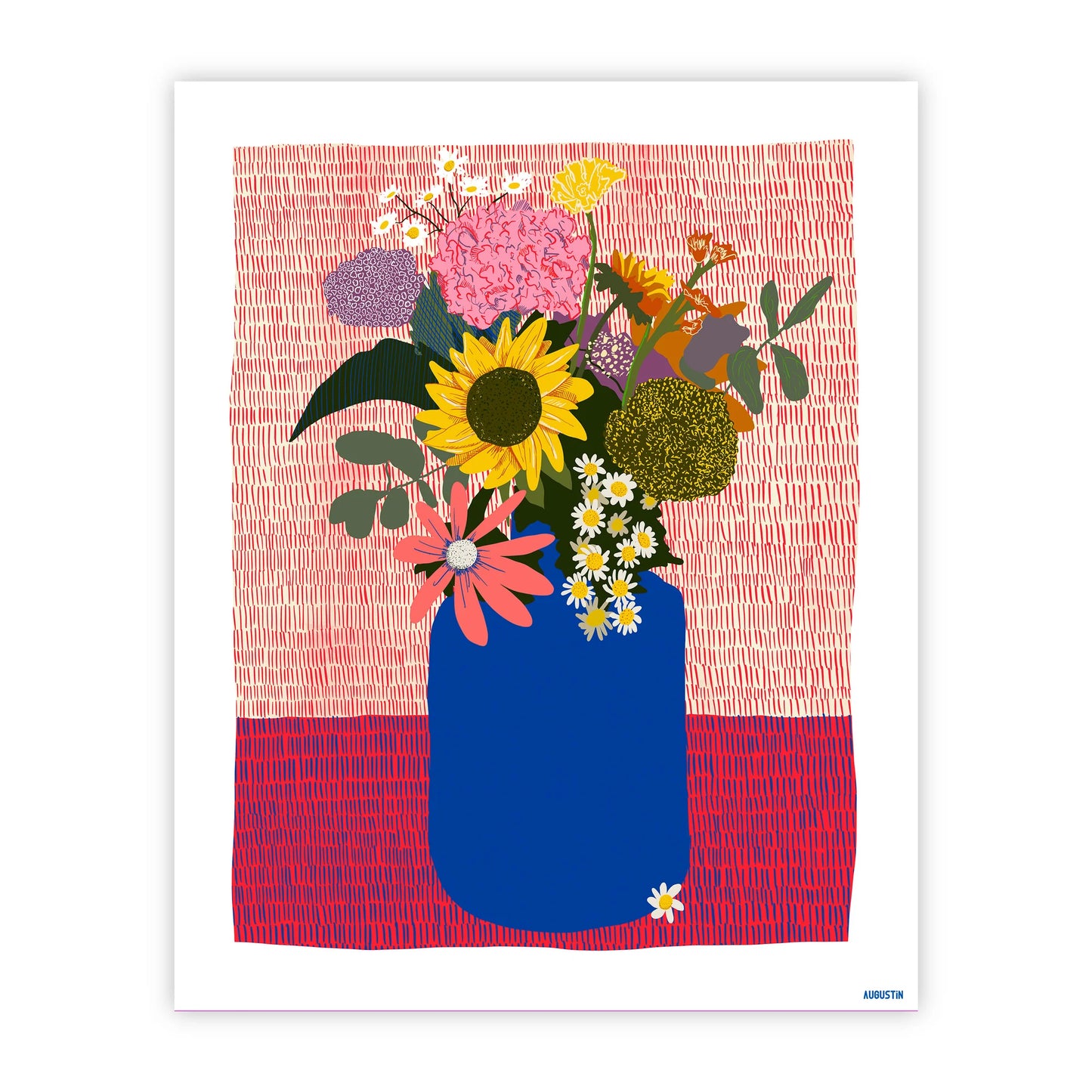 Affiche illustrée made in France par Augustin, modèle le bouquet.