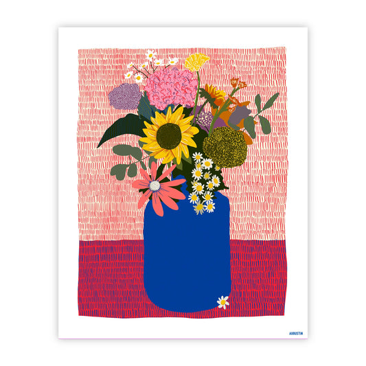 Affiche illustrée made in France par Augustin, modèle le bouquet.