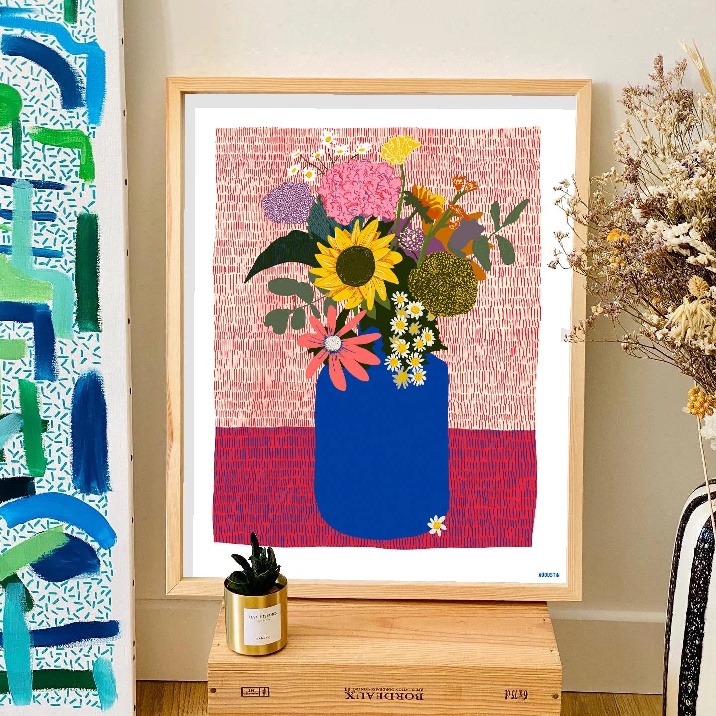 Affiche illustrée made in France par Augustin, modèle le bouquet.