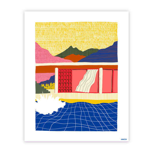 Affiche illustrée made in France par Augustin, modèle le plongeon.