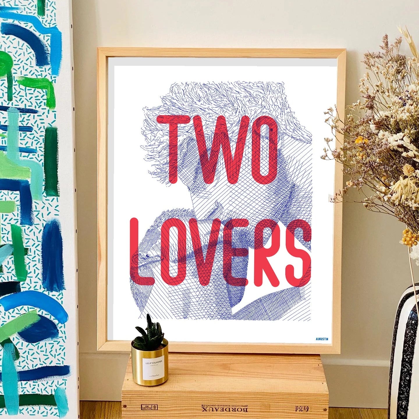 Affiche illustrée made in France par Augustin, modèle two lovers.