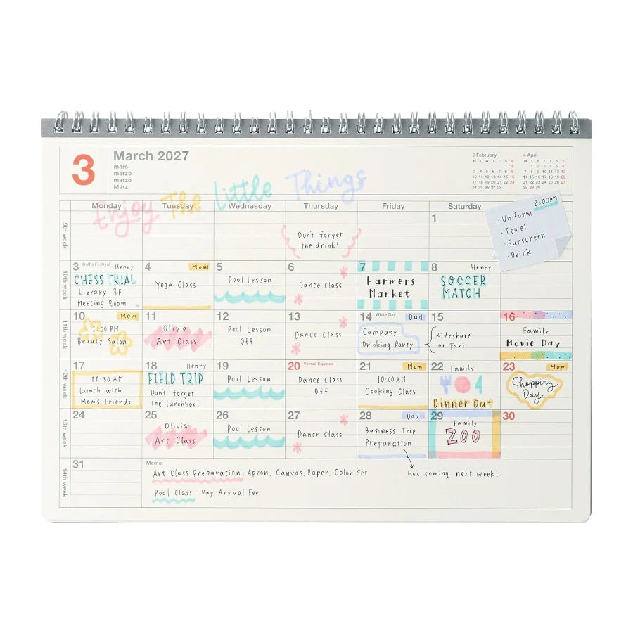 Exemple de page intérieure mensuelle du calendrier 2027