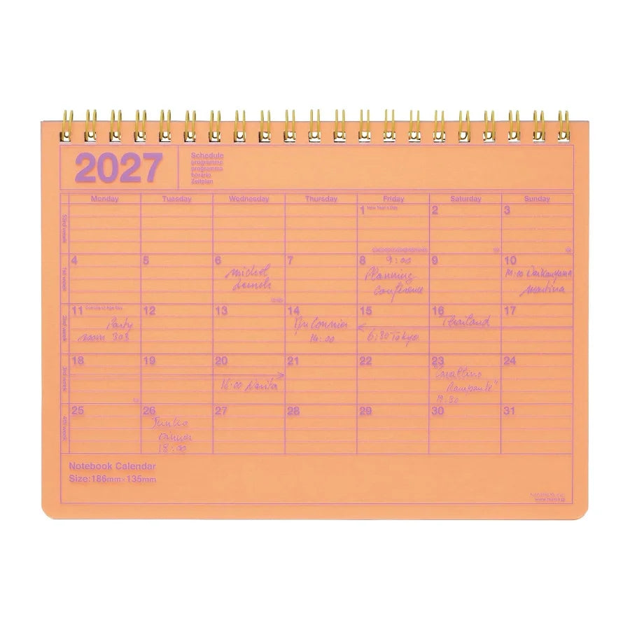 Calendrier mensuel à spirale, couverture orange