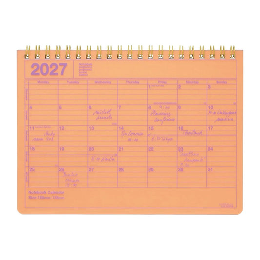 Calendrier mensuel à spirale, couverture orange