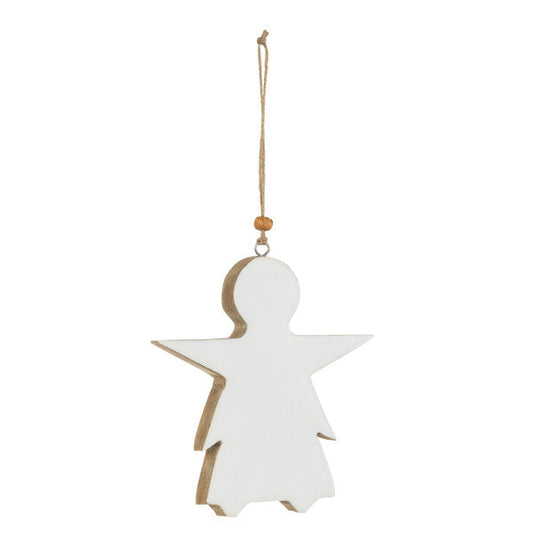 Décoration de Noël en forme d'ange en bois blanc à suspendre. 