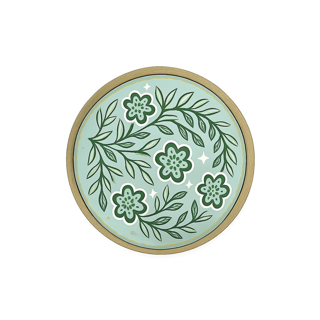 ASSIETTE_EN_VERRE_AVEC_MOTIF_FEUILLE FLEURS VERTES _LA_PETITE_BOITE_JAUNE