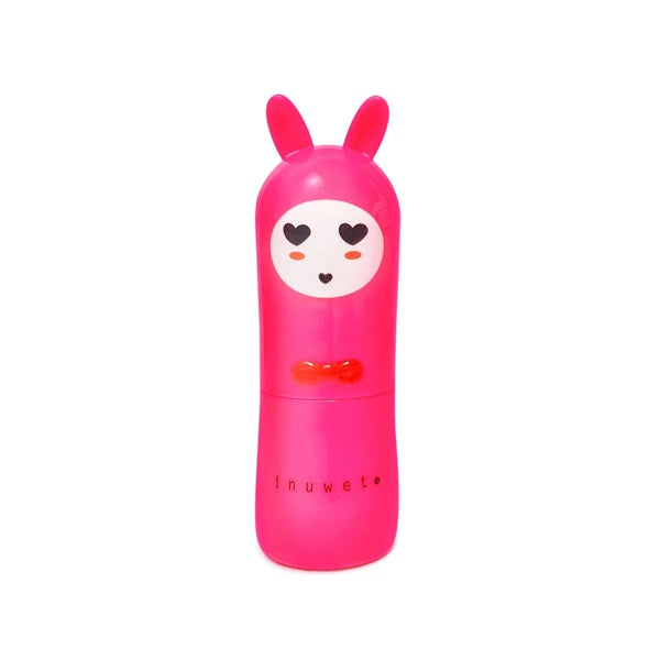 Baume à lèvres en forme de lapin rose vif, parfum cerise.
