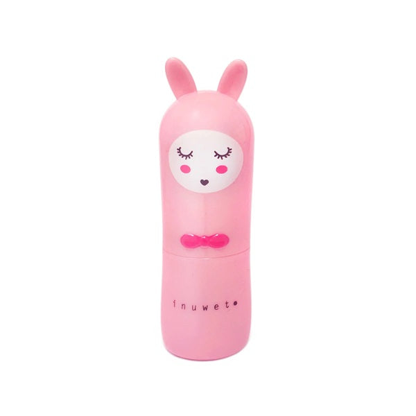 Baume à lèvres en forme de lapin rose clair, parfum fraise.