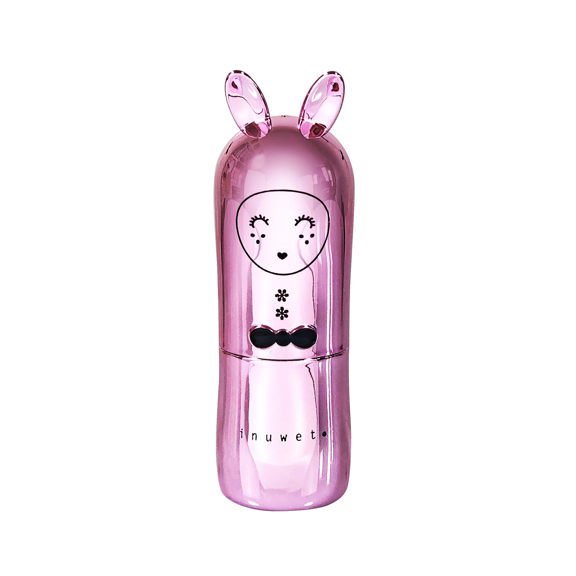 Baume à lèvres en forme de lapin rose métallisé, parfum sorbet framboise.