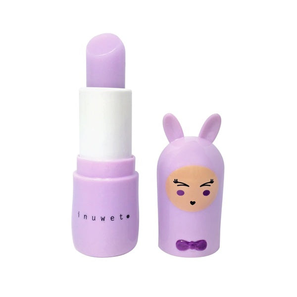 Baume à lèvres en forme de lapin mauve, parfum guimauve.