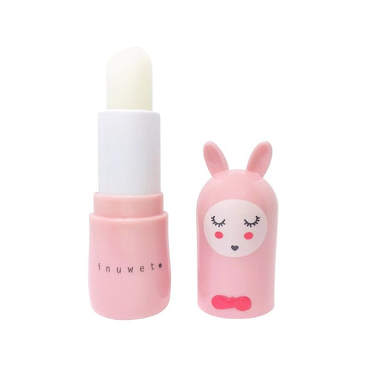 Baume à lèvres en forme de lapin rose clair, parfum fraise.