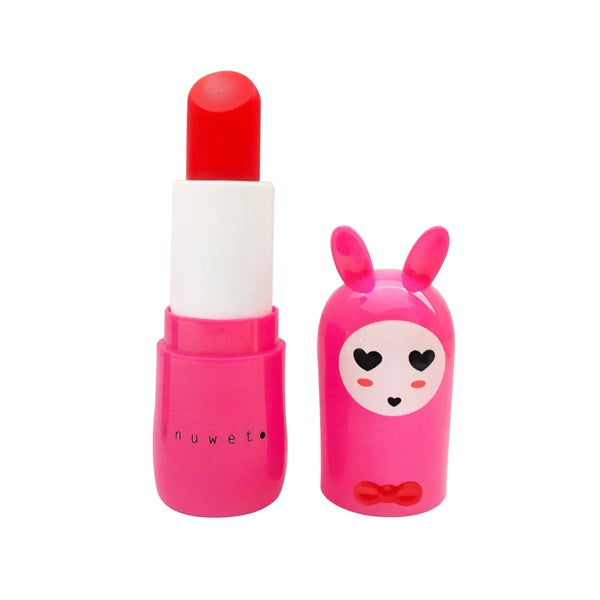 Baume à lèvres en forme de lapin rose vif, parfum cerise.