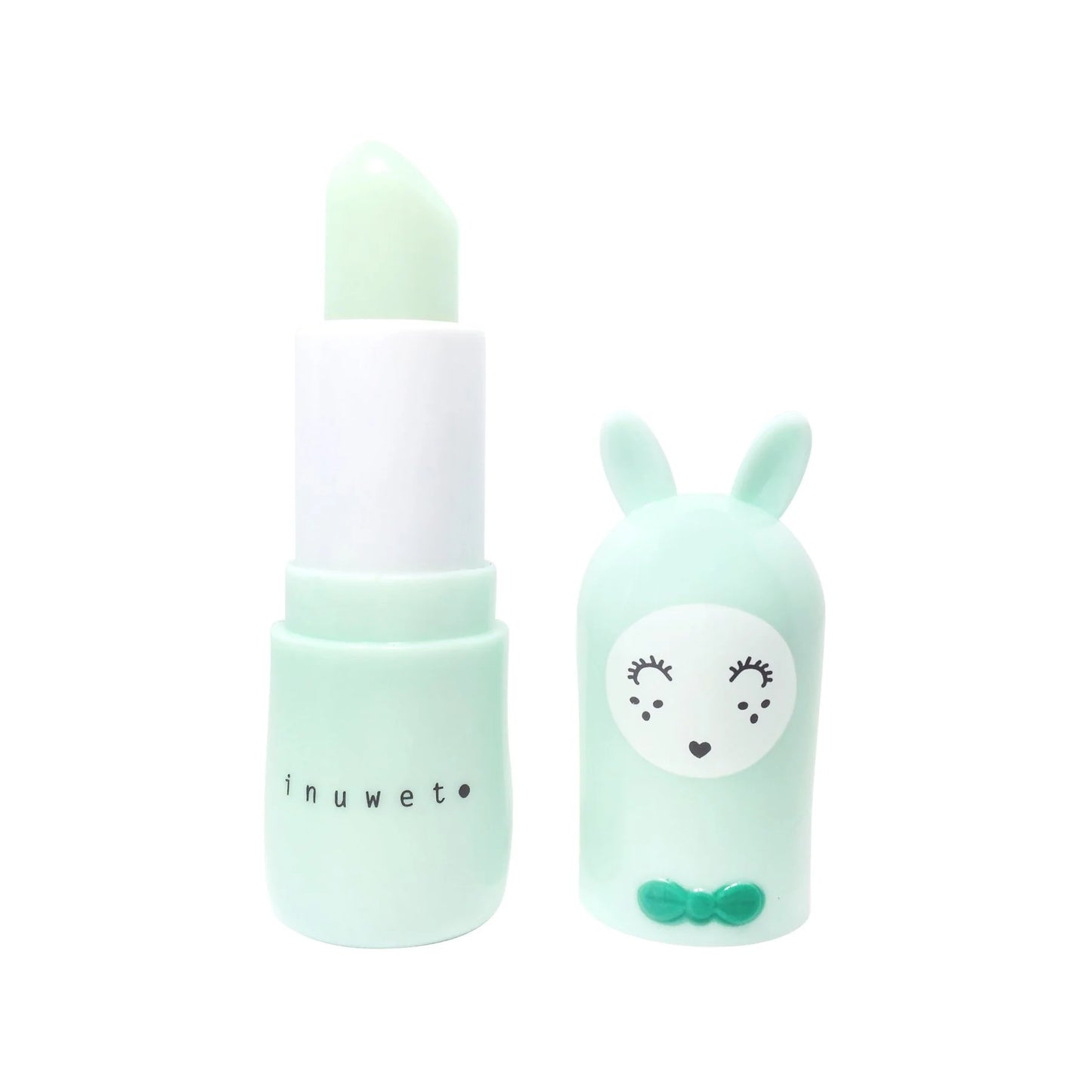 Baume à lèvres en forme de lapin vert pastel, parfum pomme.