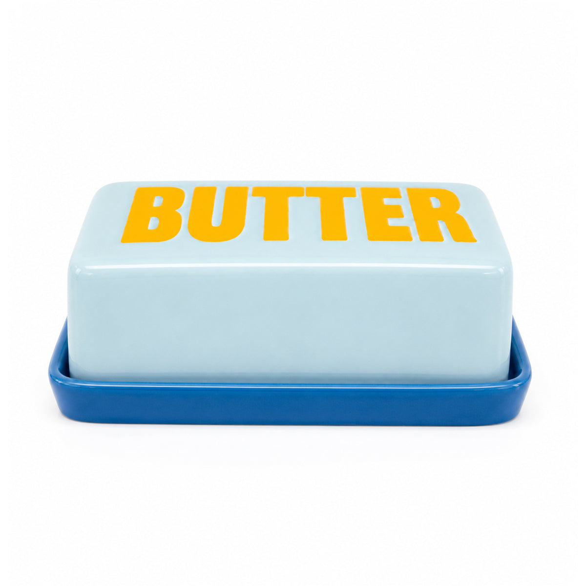 Beurrier bleu fantaisie en céramique.
