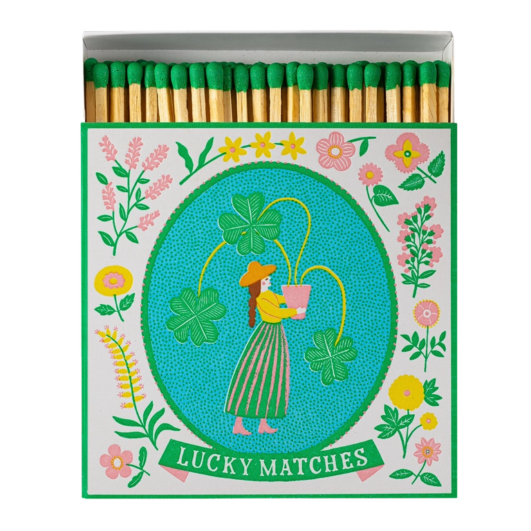 BOITE ALLUMETTES DECO CARREE TREFLES ET FILLE ARCHIVIST -LA PETITE BOITE JAUNE