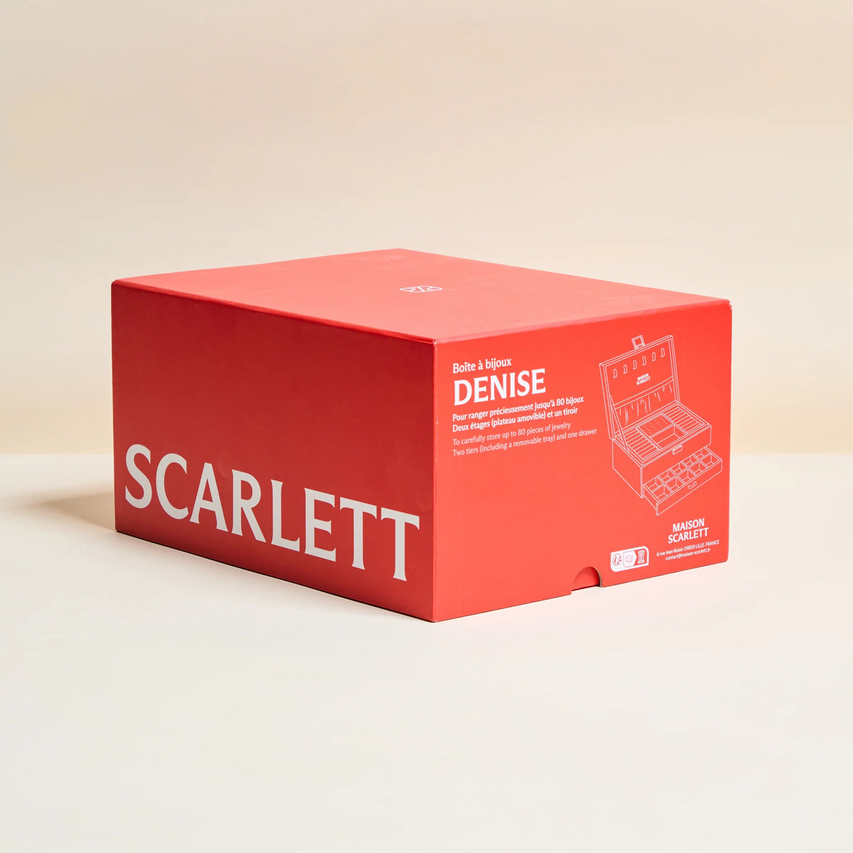 Grande boite à bijoux avec tiroir, 3 étages - Maison Scarlett