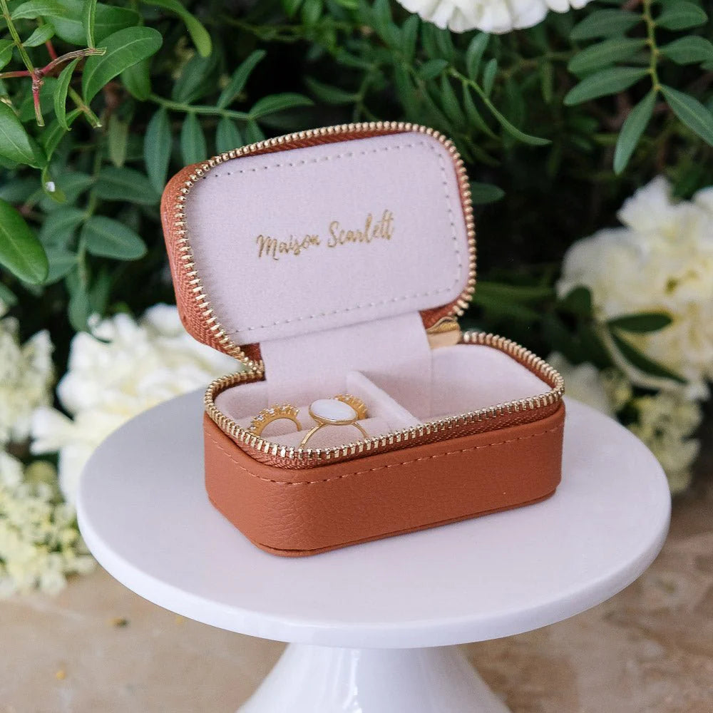 Grande boîte à bijoux avec tiroir, modèle Marie, coloris cuir PU camel.  