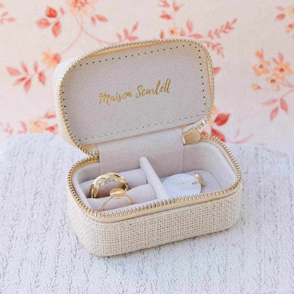 Grande boîte à bijoux avec tiroir, modèle Marie, coloris lin beige.  