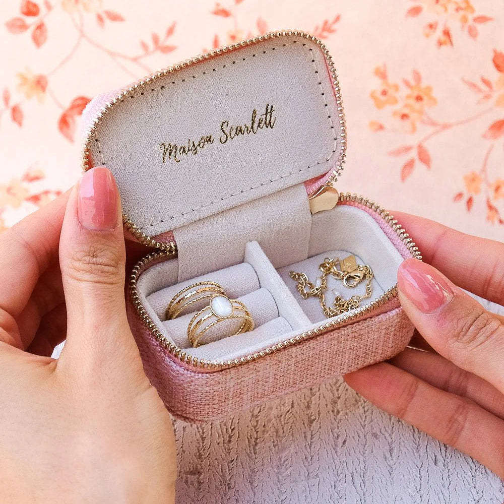 Grande boîte à bijoux avec tiroir, modèle Marie, coloris lin rose.  