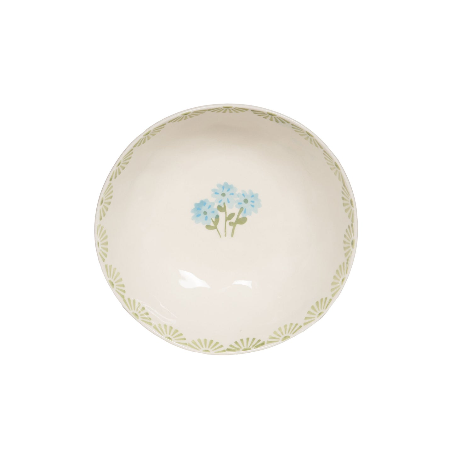 Bol avec décor floral dans les tons bleus et verts pastels. 