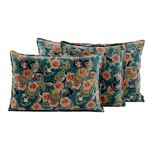 Coussin rectangulaire en velours imprimé fleuri, modèle Boston - Haomy