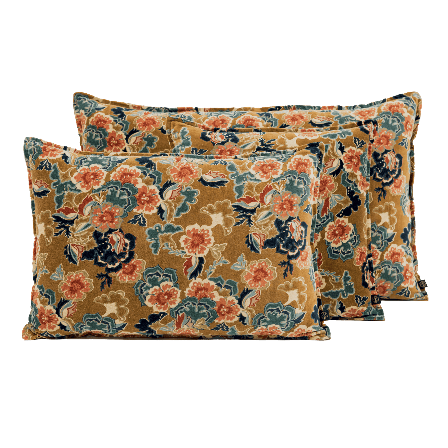Coussin carré en velours imprimé fleuri, modèle Boston - Haomy