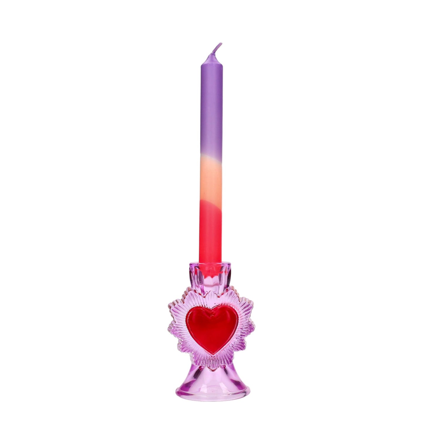 Bougeoir en forme d'ex-voto rose en verre.