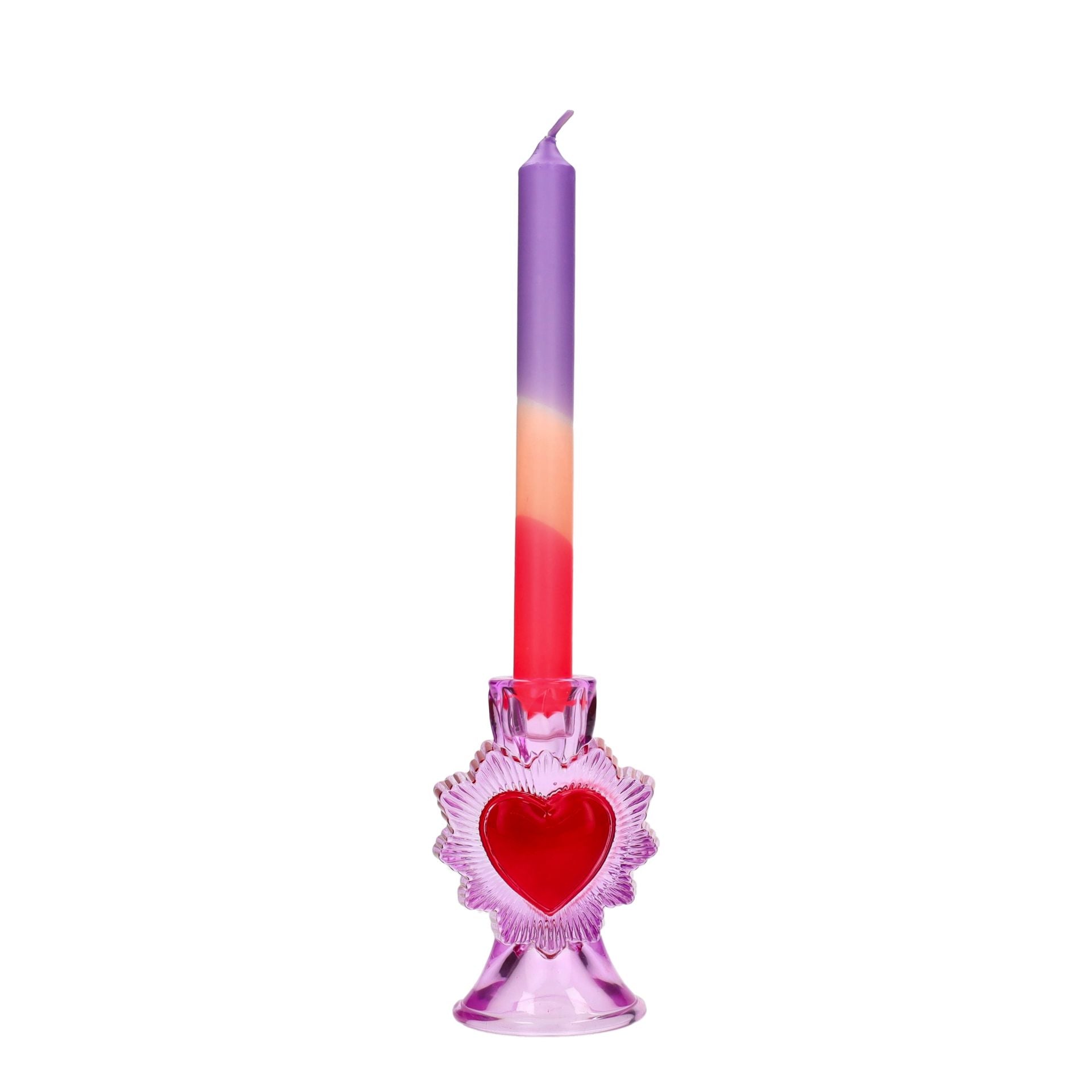 Bougeoir en forme d'ex-voto rose en verre.
