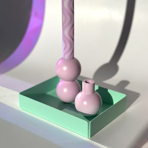 Bougeoir rond empilable en acier thermolaqué, couleurs lilas.