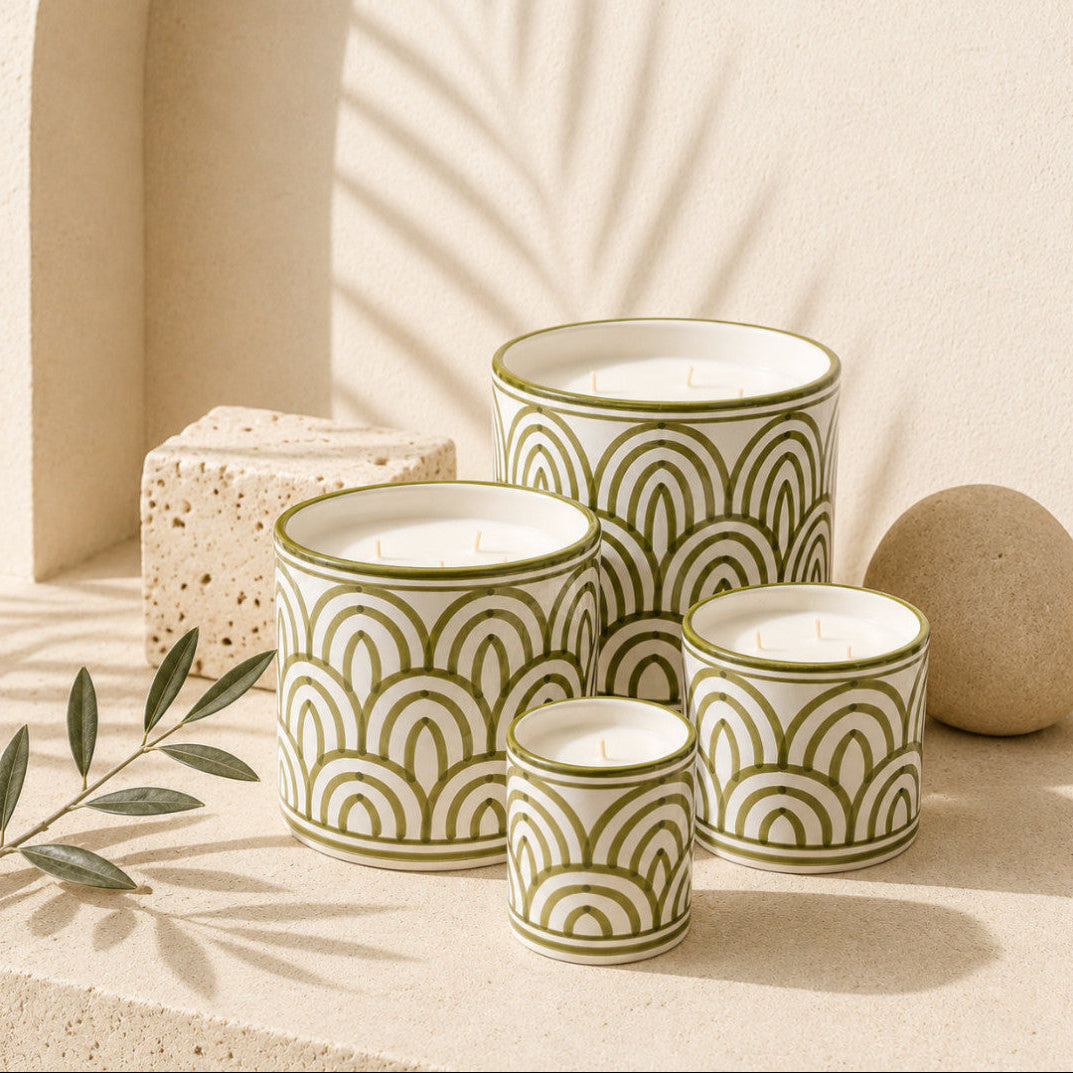 Bougies artisanales en céramique peinte Atlas - Parfum Menthe & Thé