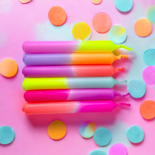 Lot de 6 bougies fines, dip-dye multicolore.