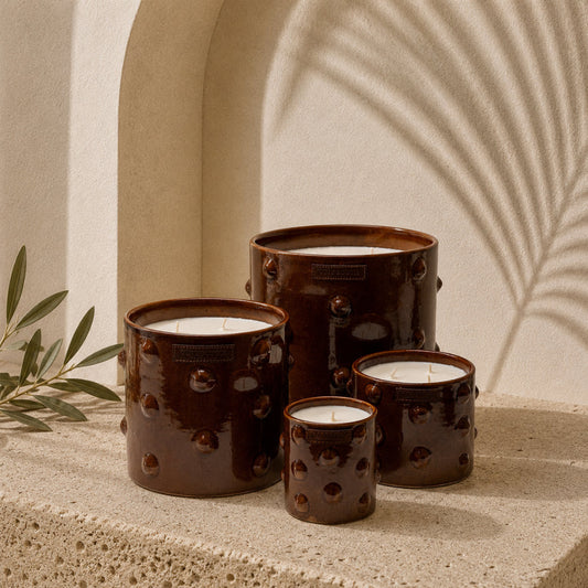 Bougies artisanales marocaines en céramique marron - Parfum Moka