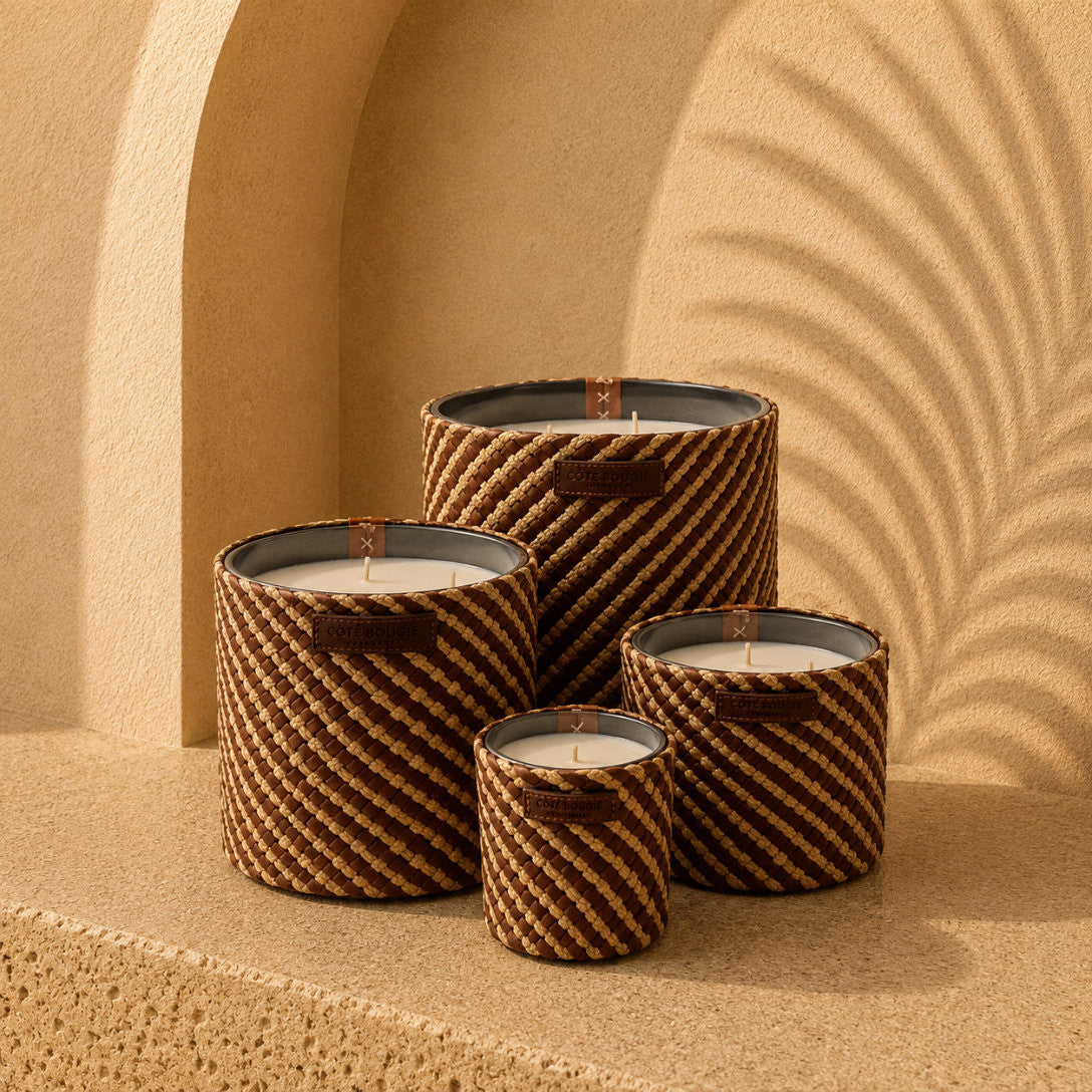 Bougies artisanales en raphia tressé - Parfum Ambre