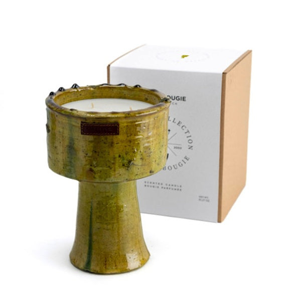 Bougie dans une coupe en poterie tamegroute jaune.