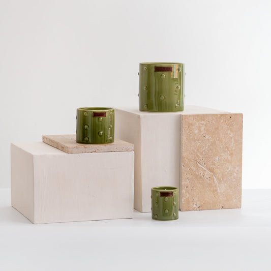 Bougies artisanales en céramique verte - Parfum Herbes fraîches