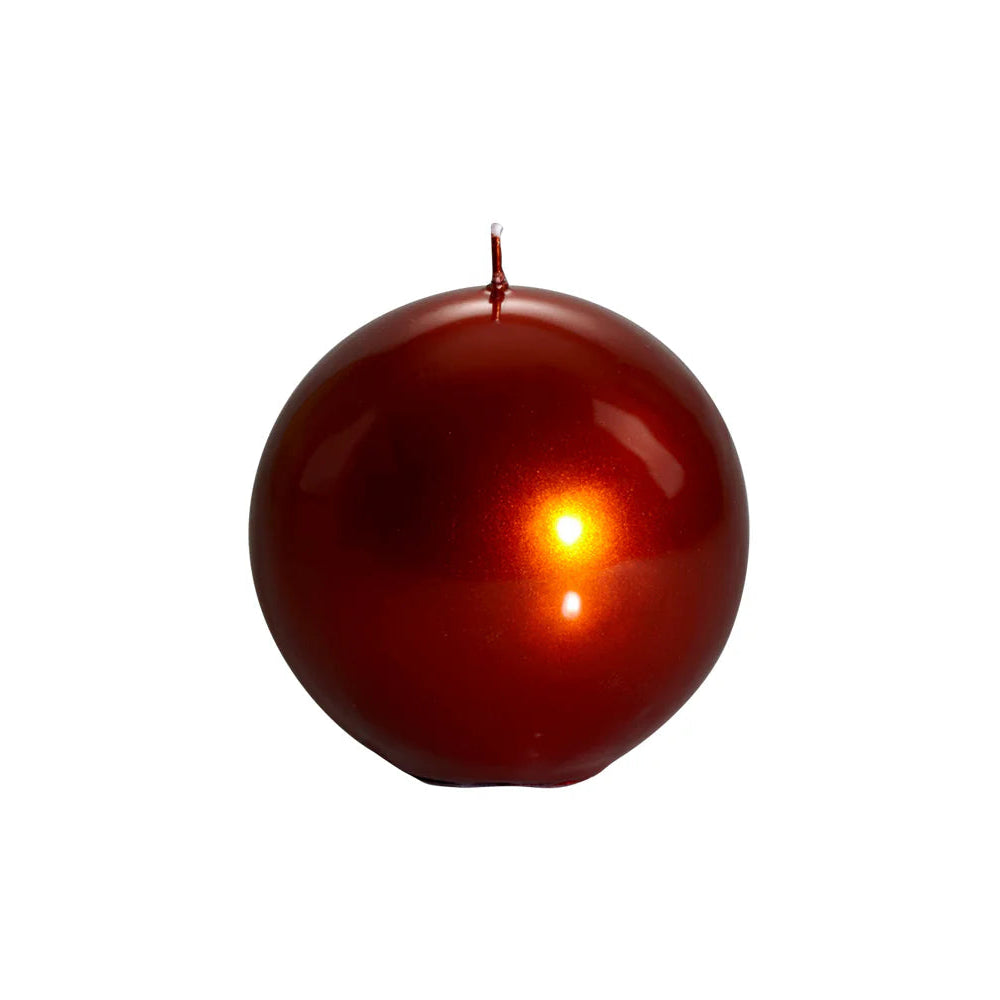 Bougie ronde brillante, coloris cuivre métallisé. 