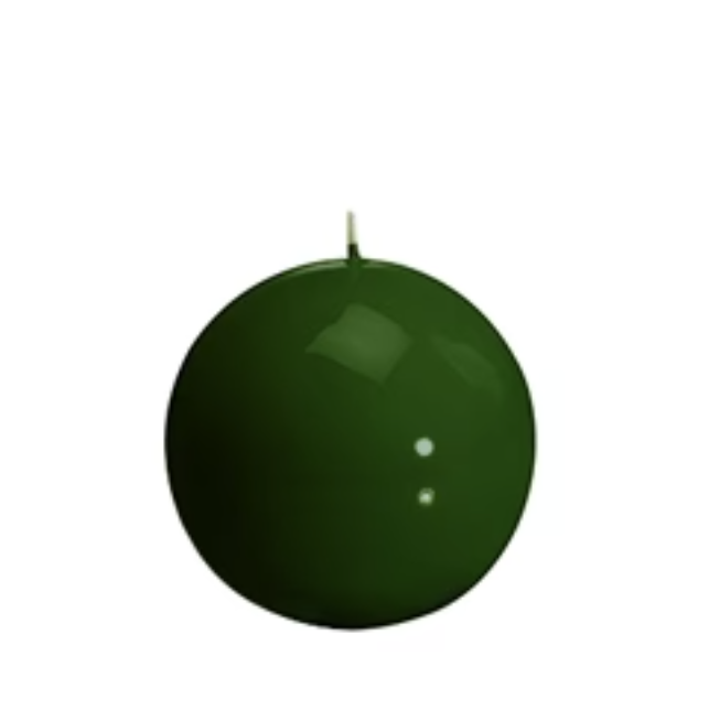 Bougie ronde brillante, coloris vert olive. 