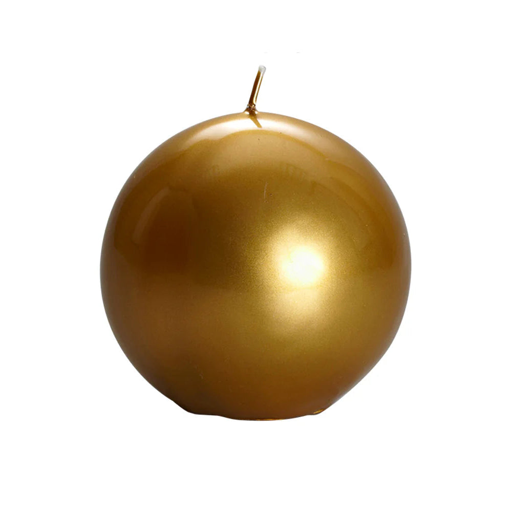 Bougie ronde brillante, coloris doré. 