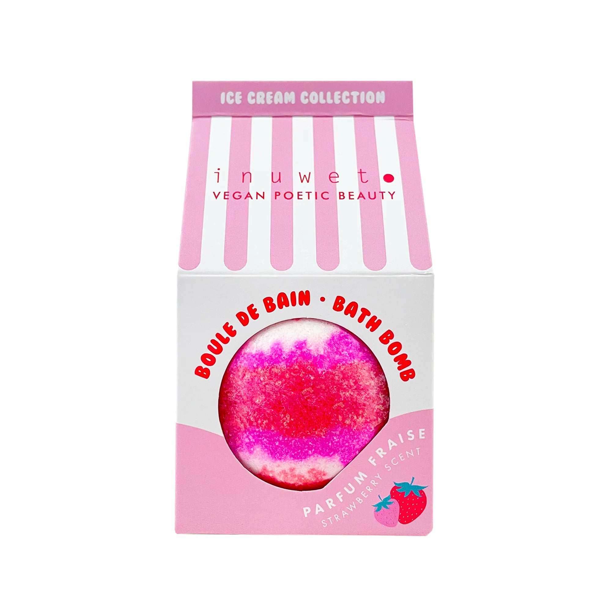 Boule bain effervescente rose, parfumée à la fraise.