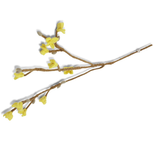 Branche de fleurs jaunes en laine feutrée. 