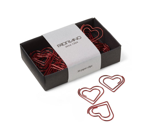 boite de 30 trombones en forme de cœur rouge de la maison Fabriano