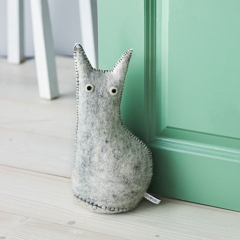 Cale-porte en forme de chat gris