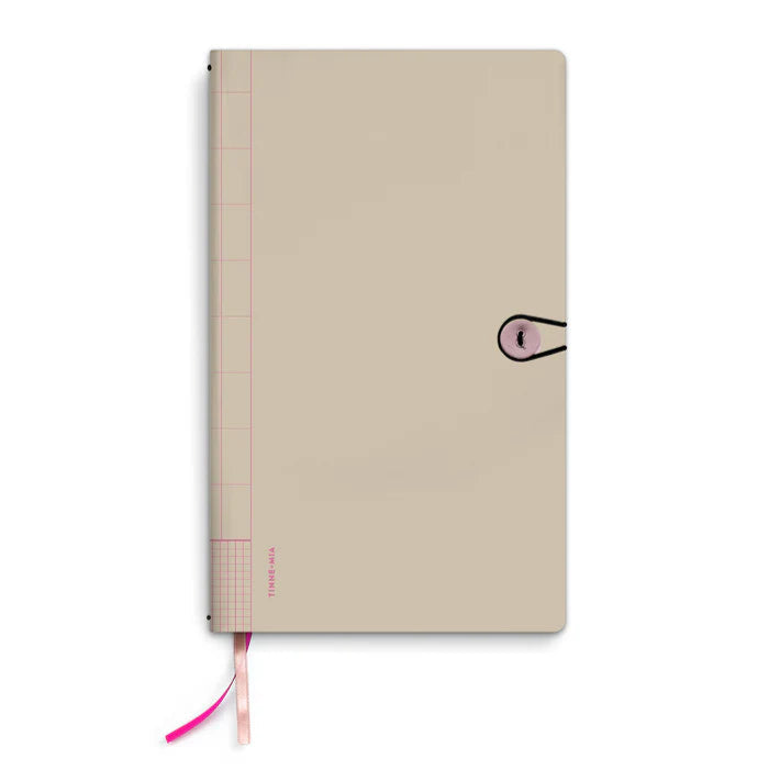 Carnet 3-en-1 rigide en lin avec bouton. 3 cahiers (ligné, pointillé, vierge) + pochette. Idéal pour notes, croquis et organisation créative.