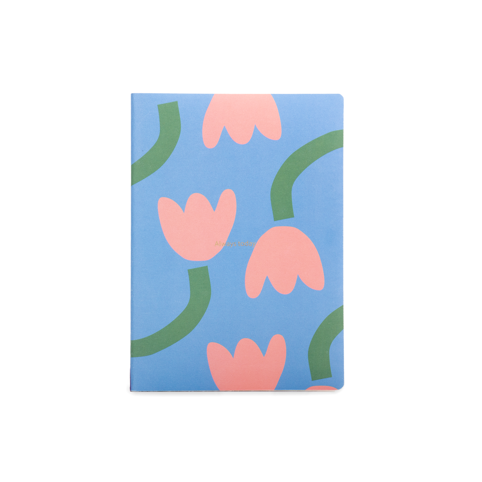 Carnet souple A5, graphisme tulipes bleu et rose. 