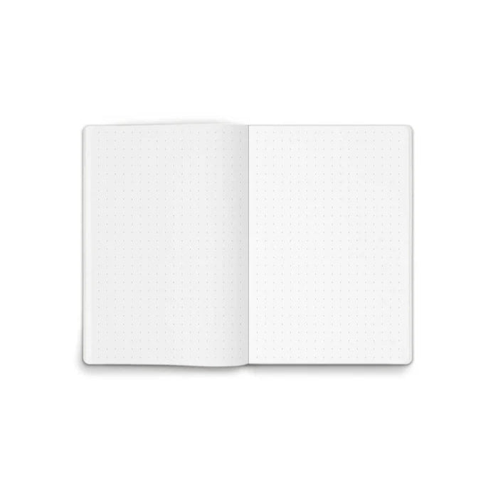 Intérieur du carnet A6, pages blanches à pointillés.