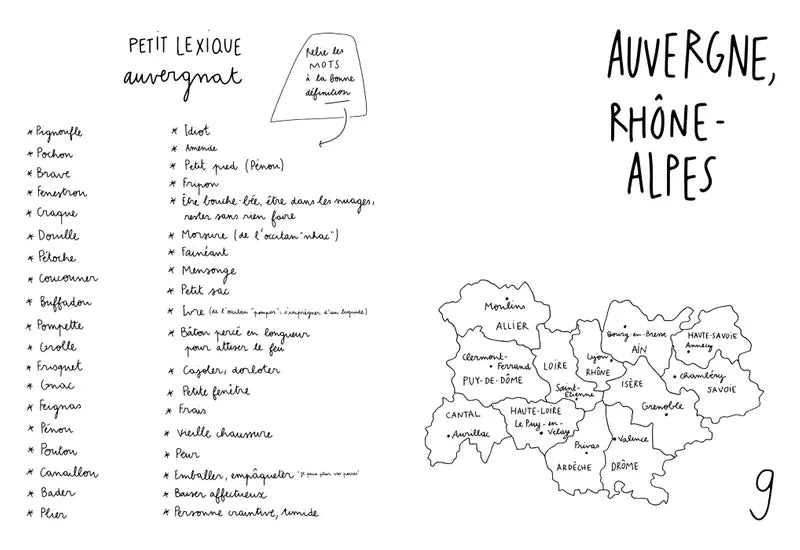 Lexique auvergnat du carnet d'adresse sur la France de Zoe de las Cases.