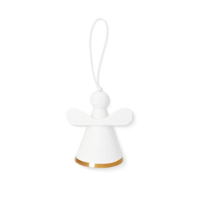 Cloche en porcelaine en forme d'ange avec ligne dorée, dos.
