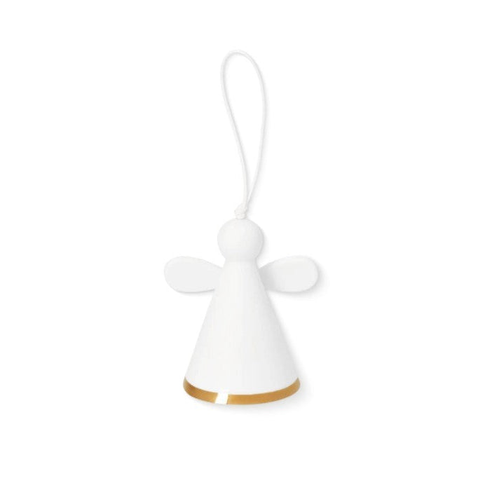 Cloche en porcelaine en forme d'ange avec ligne dorée.